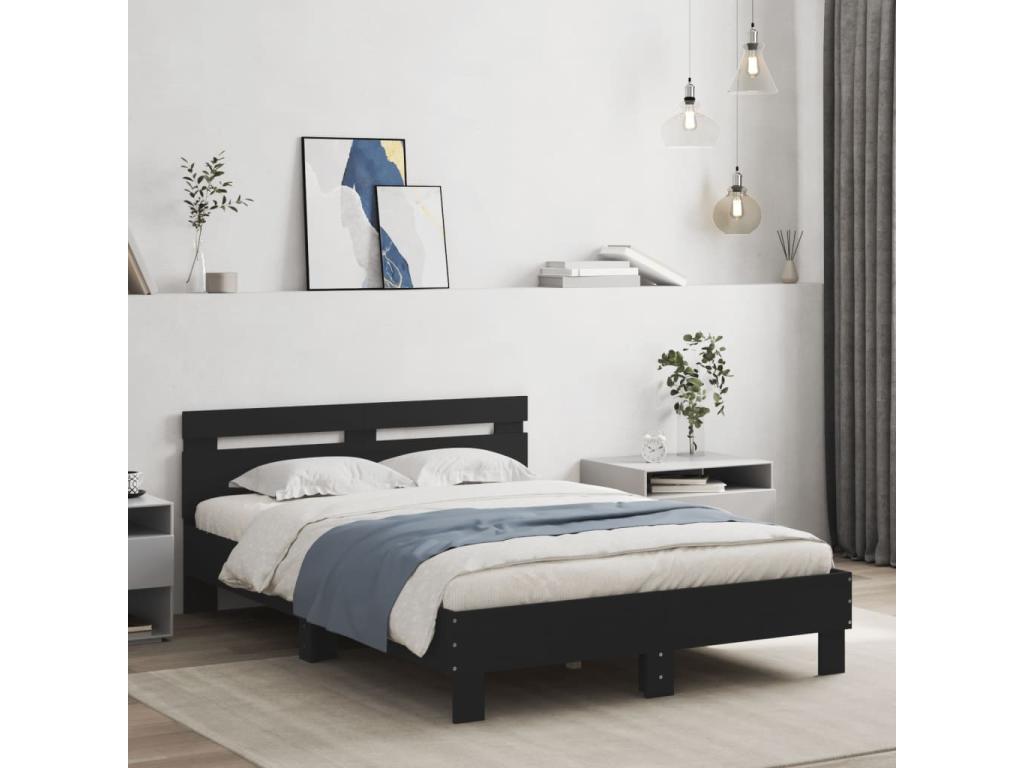 Cadre de lit avec tête de lit et LED noir 120x200 cm ZIYJ93883