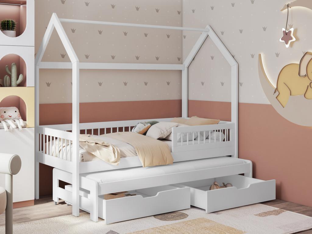 Lit Boisona 166 Simple avec un lit gigogne supplémentaire Blanc 90x190 - 90x200 Bois EOKA01197