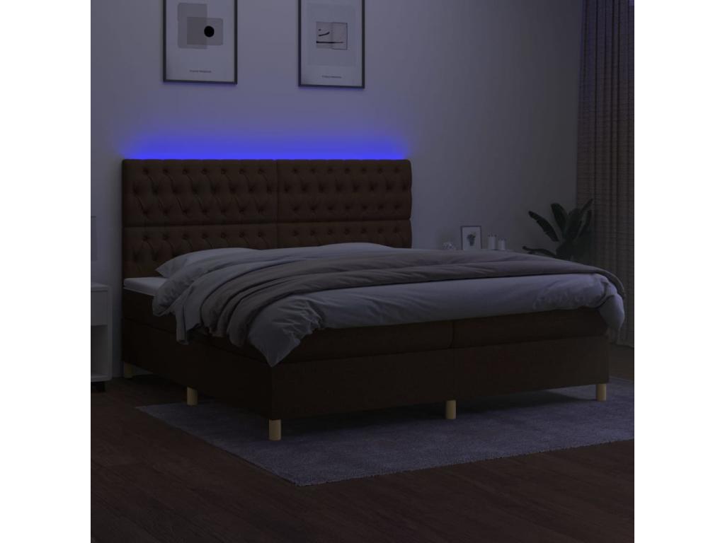 Sommier à Boisona de lit matelas et LED Marron foncé 200x200 cm ZTQG02743