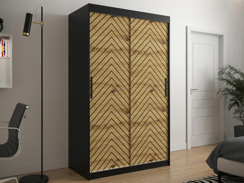 Armoire Boisona 308 Chêne Boisona - Noir 200x120x62cm Portes d'armoire Glissement JHNR81233