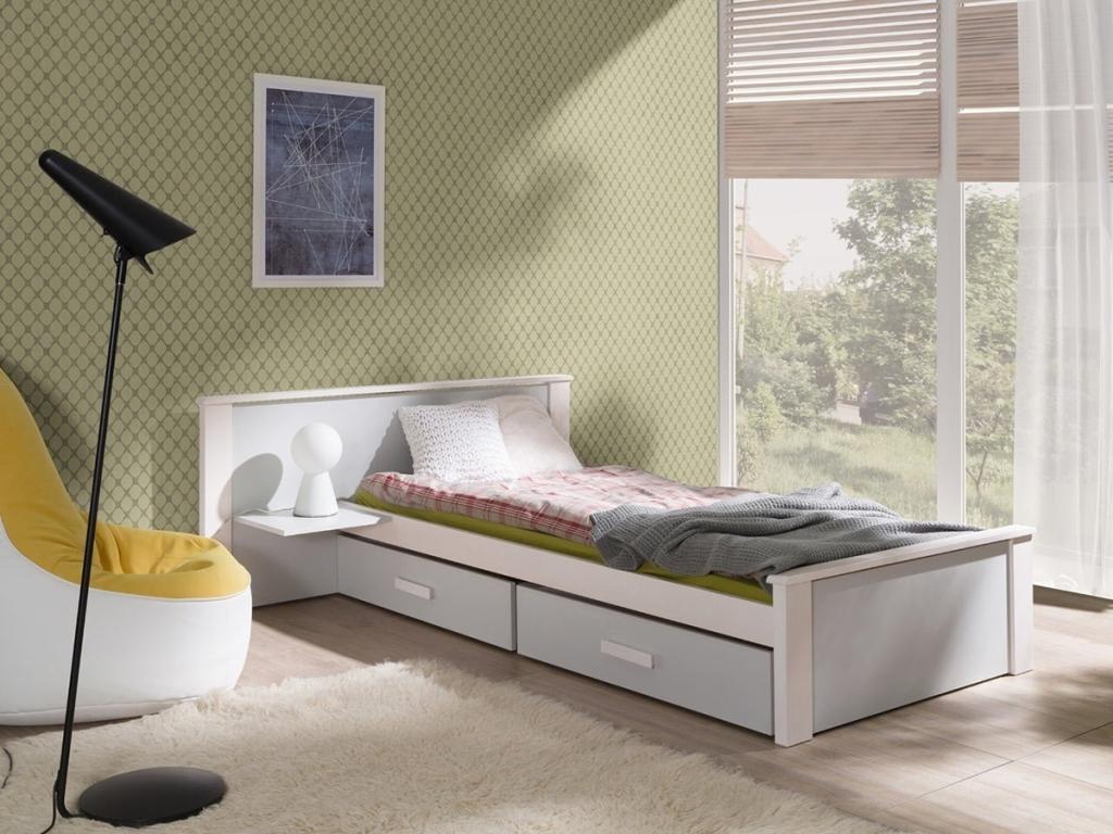 Lit Boisona 118 Unique Gris 90x200 Stratifié Sommier à Boisona 149x210x72cm JJFU74327
