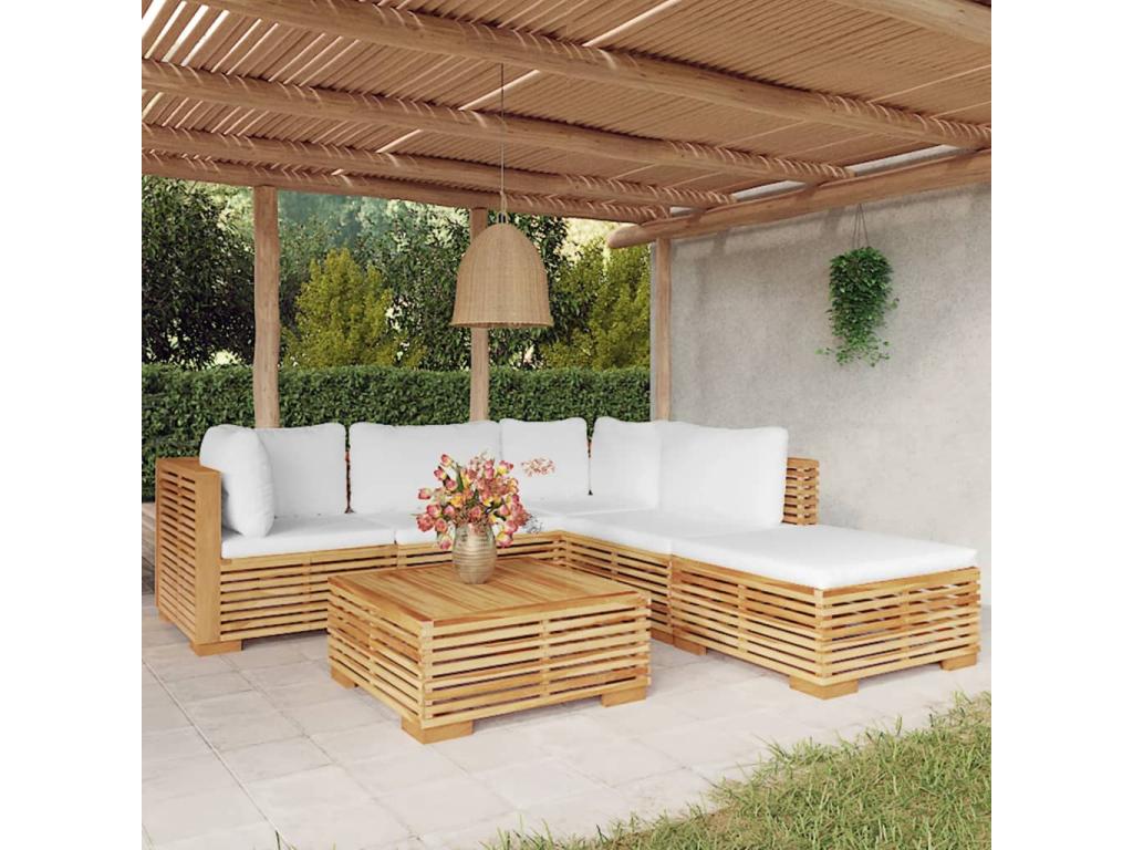 Salon de jardin 6 pcs avec coussins Bois de teck solide QAPY41883