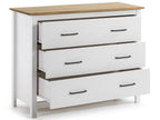 Commode en pin massif décor ciré blanc et chêne meuble de rangement - Longueur 100 x Profondeur 40 x Hauteur 80 cm EFIW27186