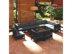 Salon de jardin 11 pcs avec coussins Noir Bois de pin solide KJXI35167