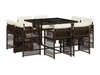 Ensemble à manger de jardin et coussins 9 pièces marron poly rotin PRMY55806