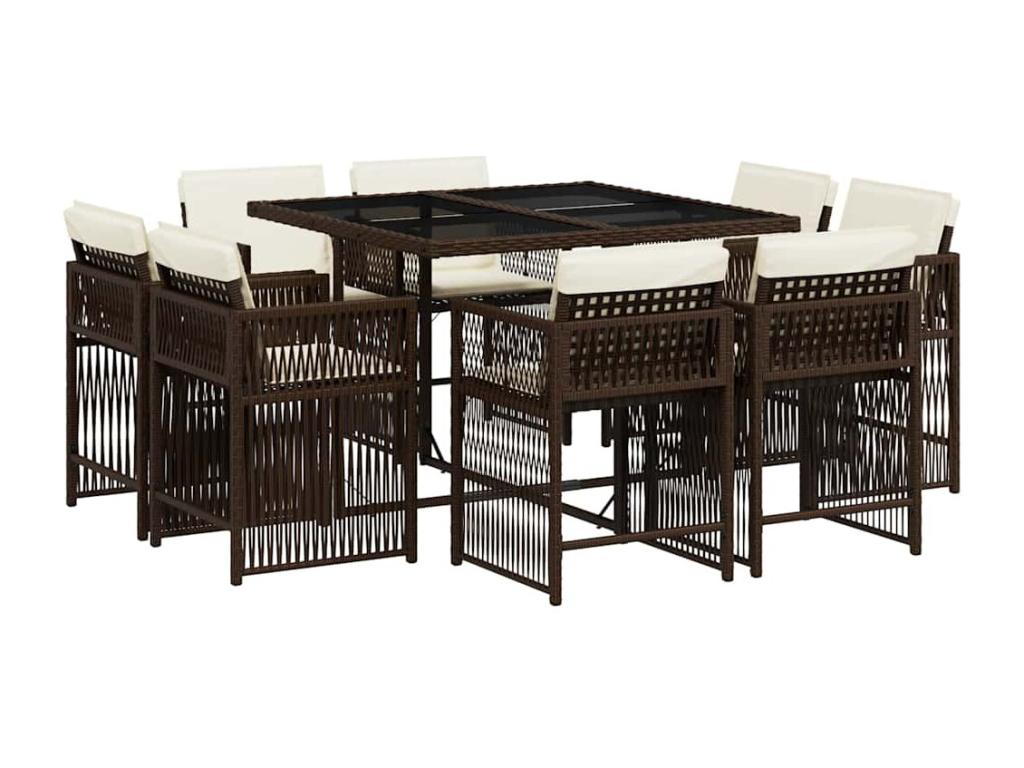 Ensemble à manger de jardin et coussins 9 pièces marron poly rotin PRMY55806