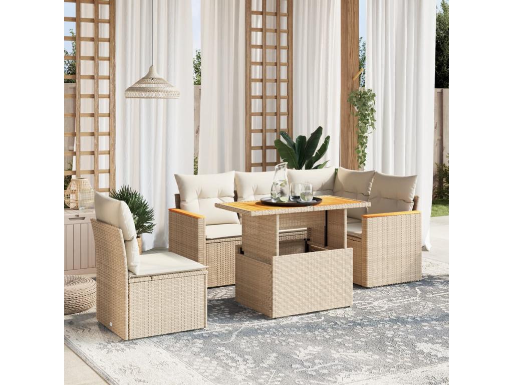 Salon de jardin avec coussins 6 pcs beige résine tressée XGYP03909