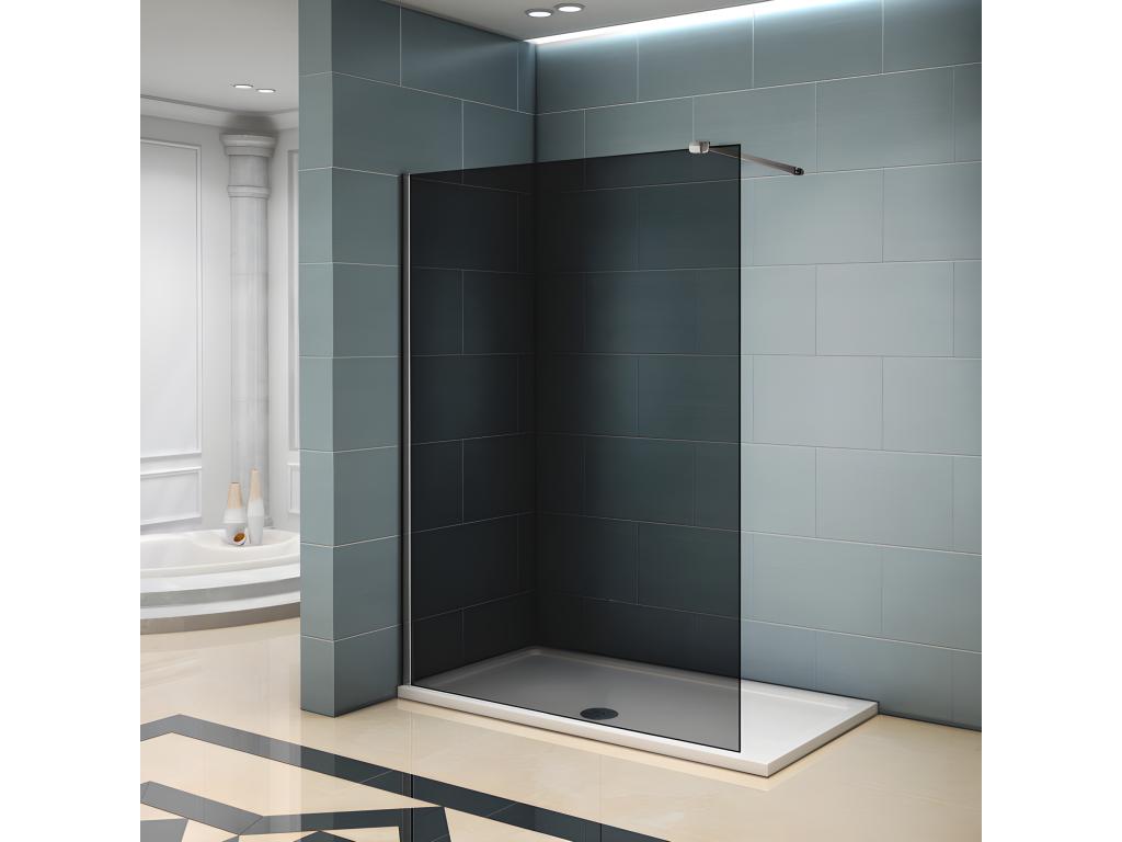 Paroi de douche grise 140x200cm à l'italienne avec barre de fixation 90cm Pince renforcée en 8mm verre trempé anticalcaire MPDS00553