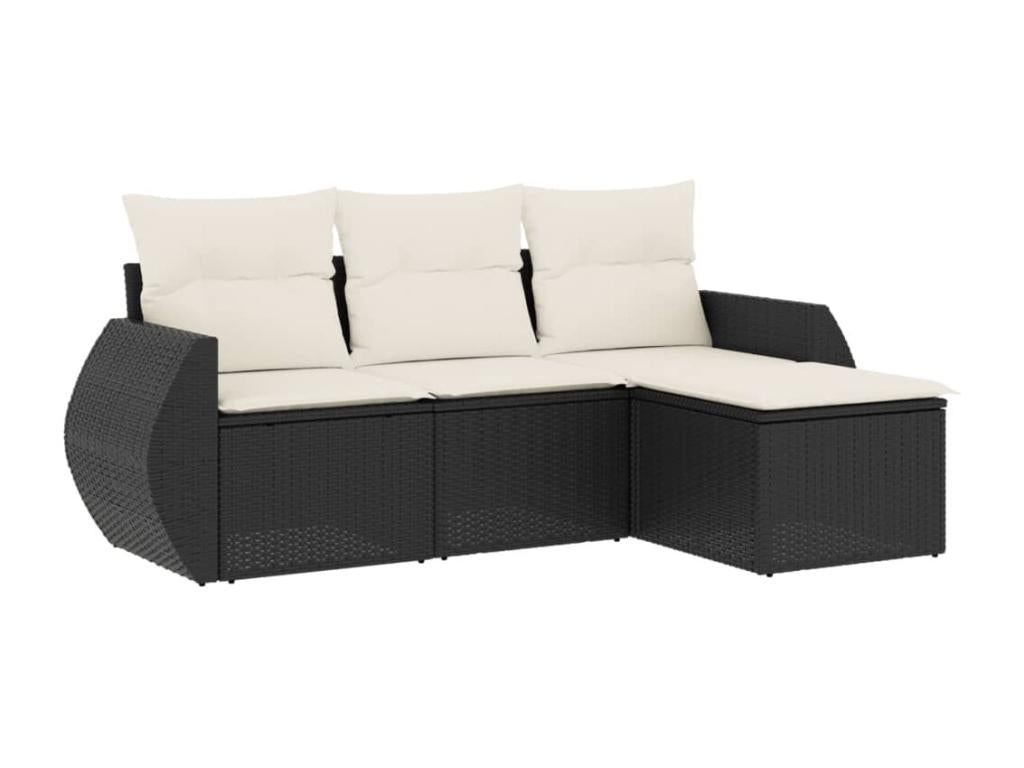 Salon de jardin 4 pièces avec coussins noir résine tressée CFRS23166