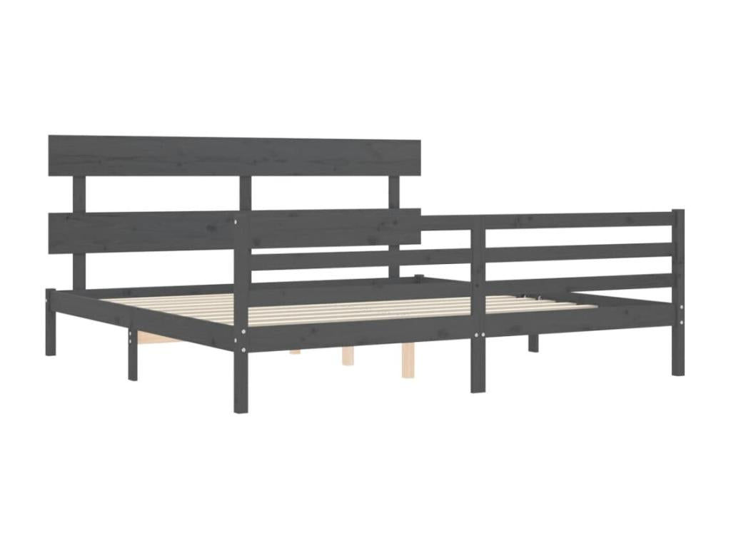 Cadre de lit avec tête de lit gris 200x200 bois massif RJEW21494