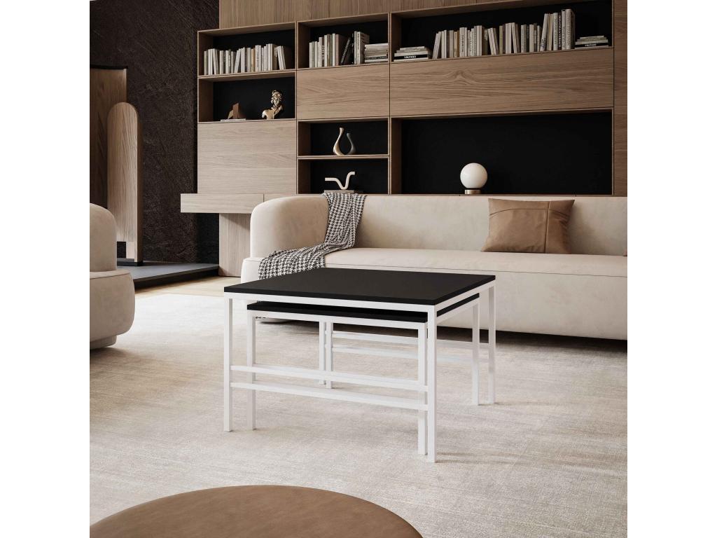 Table basse gigogne 2en1 fi70/fi60 Noir mat armature en blanc EMOX68452