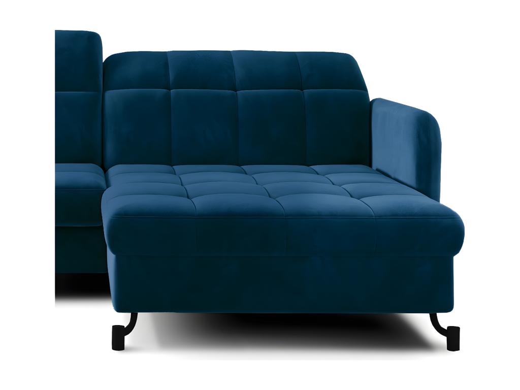 Canapé convertible angle droit avec têtières réglables velours matelassé bleu Boisona 225cm DKZT16445