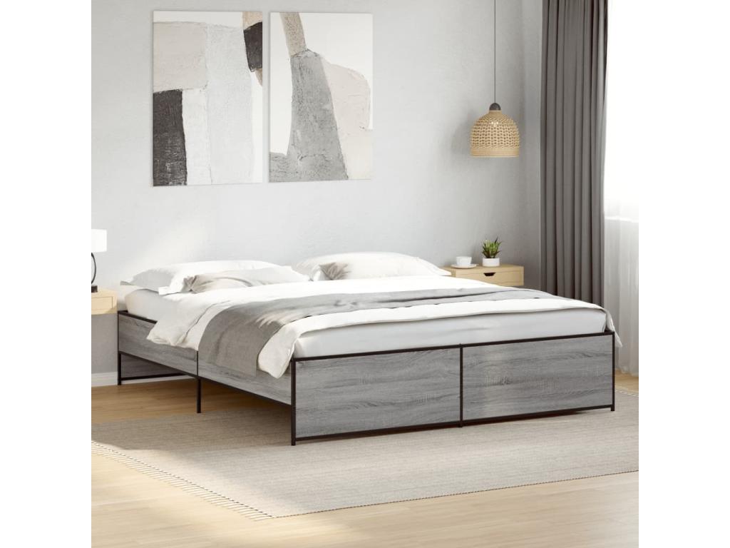 Cadre de lit Boisona gris 200x200 cm bois d'ingénierie et métal OTOF45690