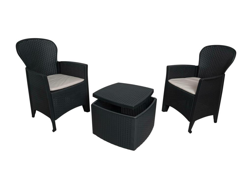 Ensemble salon d'extérieur Boisona Salon de jardin composé de 2 fauteuils et 1 table conteneur Salon effet rotin Made in Italy Anthracite XHWF97350