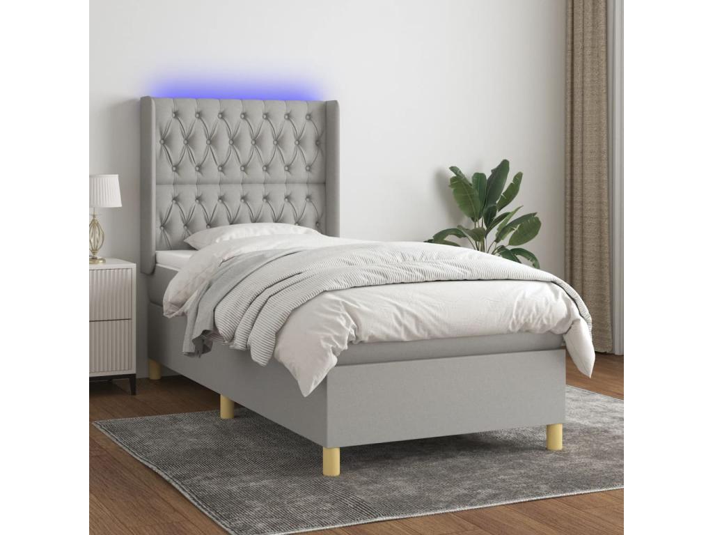 Lit à sommier tapissier avec matelas et LED Gris clair 90x200 Tissu AKXQ82041