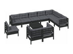 Salon de jardin 11 pcs avec coussins Noir Bois de pin solide KJXI35167