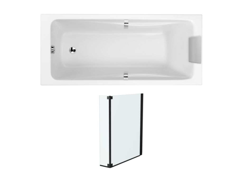 Pack baignoire droite 170x75 Boisona pare bain 2 volets noir mat VKAW93917