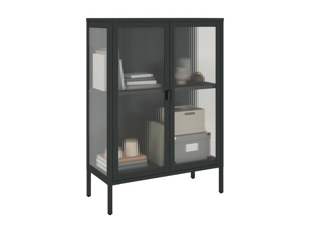 Buffet noir 75x35x105 cm verre et acier SXBF37330