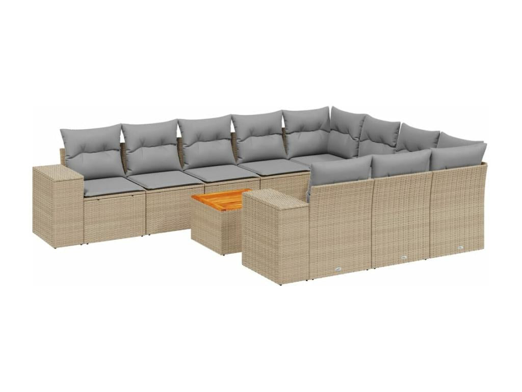 Salon de jardin 11 pièces avec coussins beige résine tressée FTLB50996