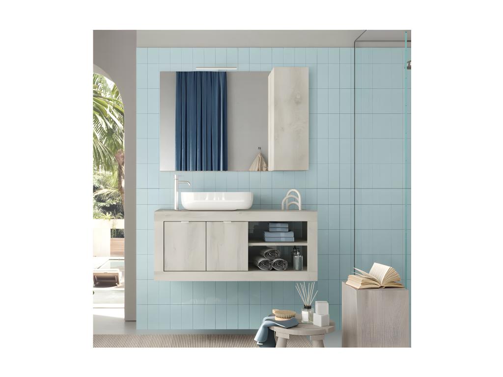 Meuble sous-vasque suspendu 110 cm Pin blanc vasque - Boisona AMIP23765