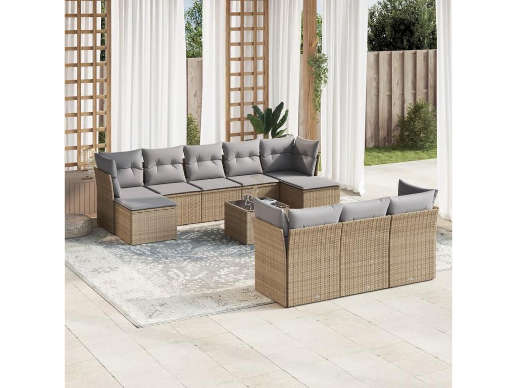 Ensemble de mobilier de jardin en résine tressée beige - dlz1766582325820