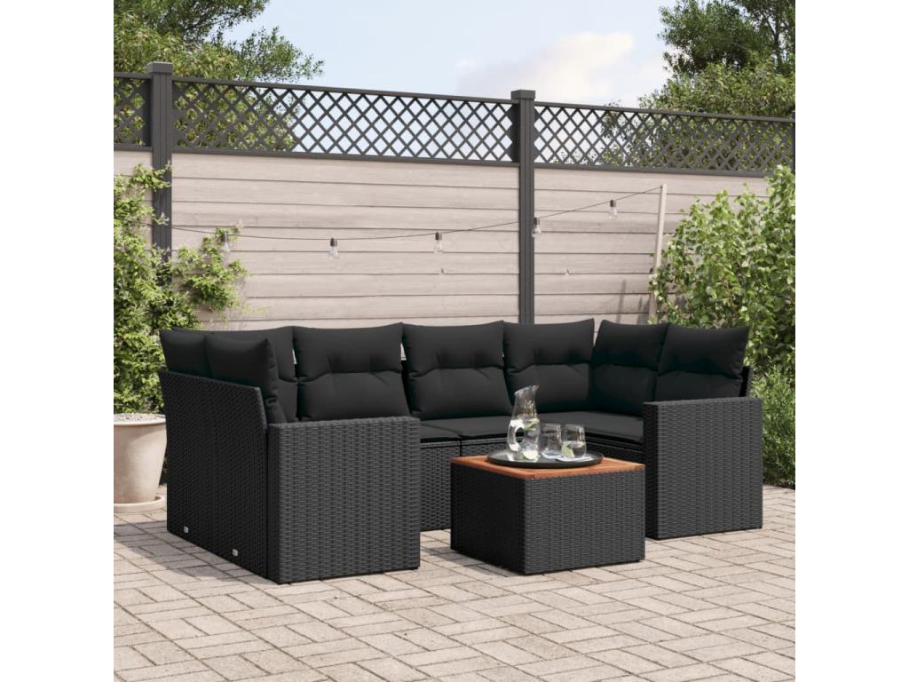 Salon de jardin 7 pcs avec coussins noir résine tressée SYTB83197