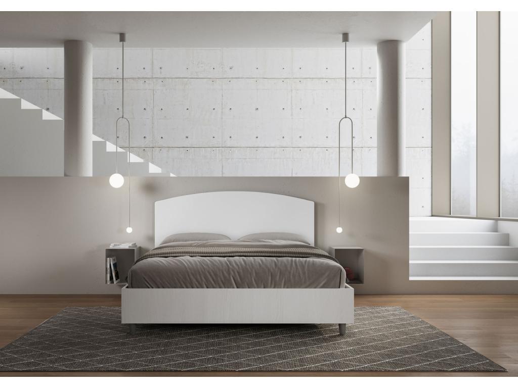 Lit coffre 160x190 structure frêne blanc tête de lit similicuir blanc Boisona HBEZ47755