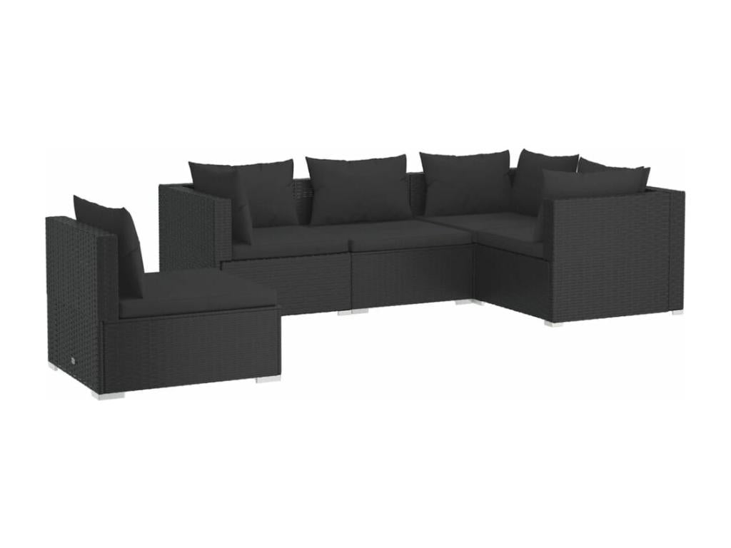Salon de jardin 5 pcs avec coussins Résine tressée Noir EPSY11369