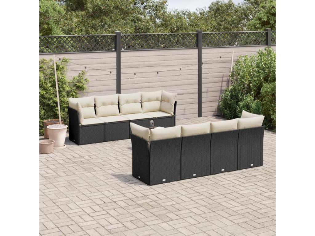 Salon de jardin 9 pièces avec coussins noir résine tressée EYSD51522