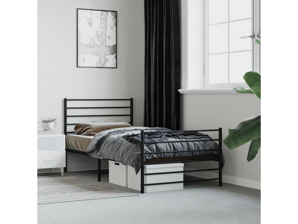 Cadre de lit métal avec tête de lit/pied de lit noir 90x200 cm NMJV21589