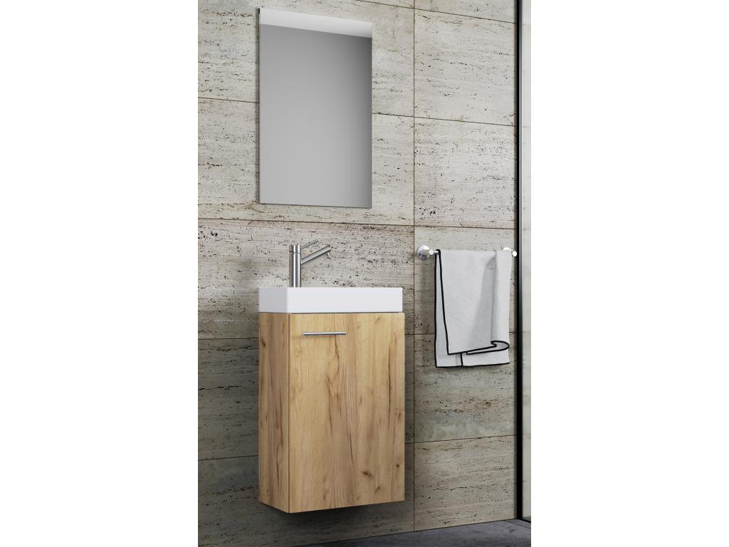 Boisona 3-pièces ensemble de meubles de salle de bains WC invités lavabo petit étroit Boisona chêne miel HRQD56379