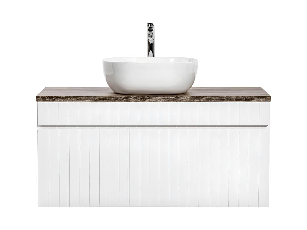 Meuble simple vasque 100cm Boisona Blanc et Bois QAVT46943