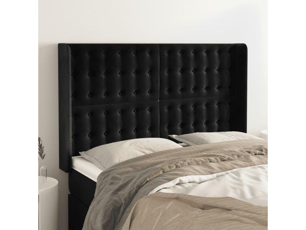 Tête de lit avec oreilles Noir 147x16x118/128 cm Velours PKFH09254
