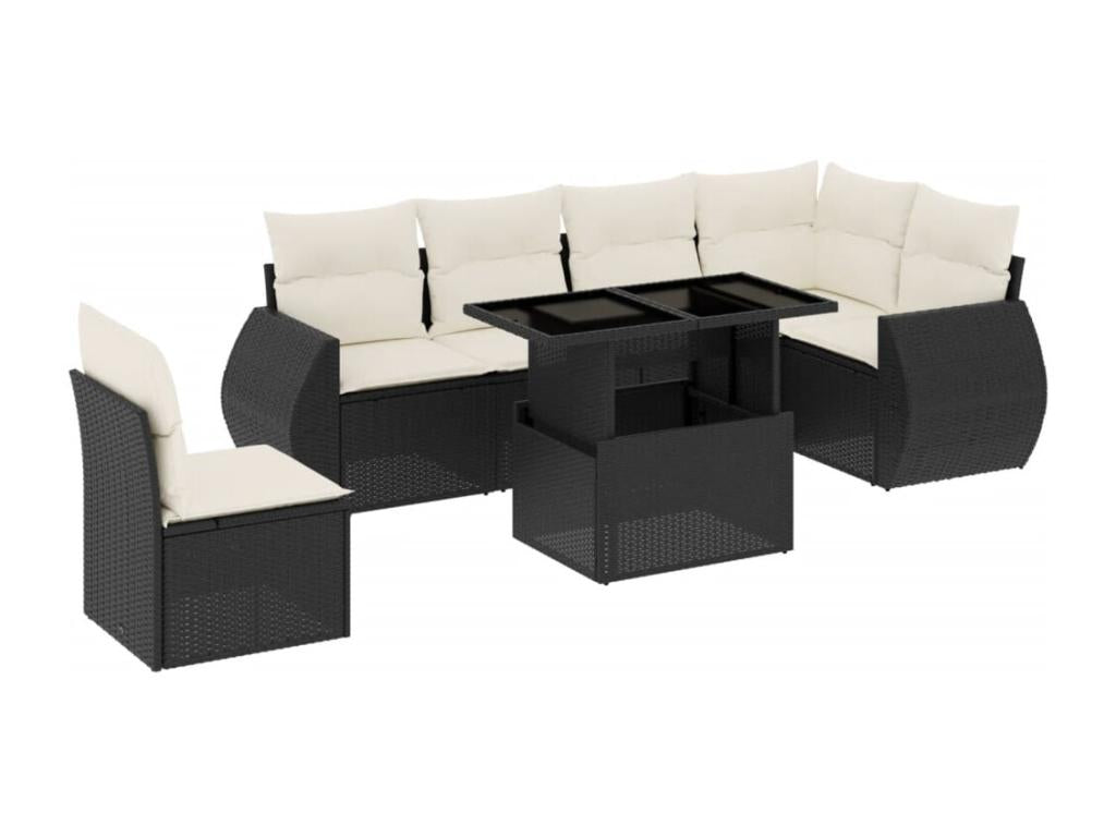 Salon de jardin 7 pièces avec coussins noir résine tressée MZIJ37176
