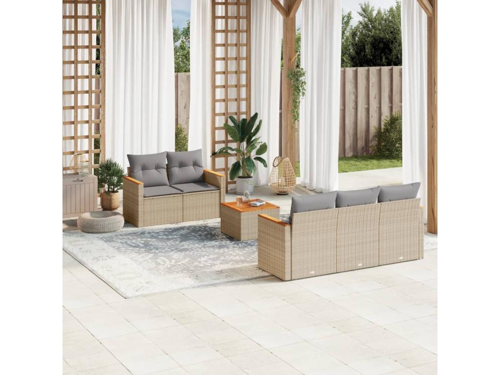 Salon de jardin avec coussins 6pcs Boisona beige résine tressée STTY78441