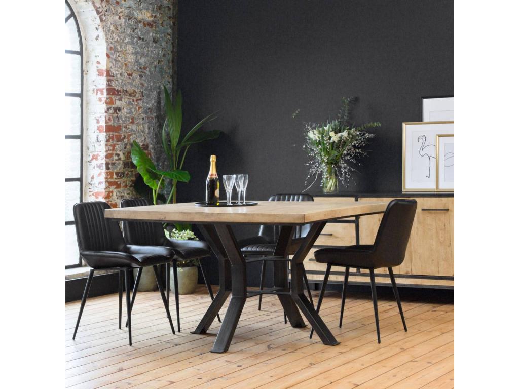 Table à manger carrée en bois de manguier et métal Ci-contre RRDT65286