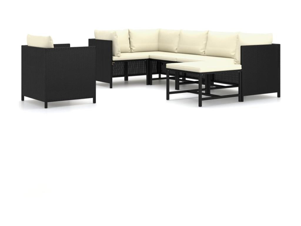 Salon de jardin 7 pcs avec coussins Résine tressée Noir 36 SQLY55753