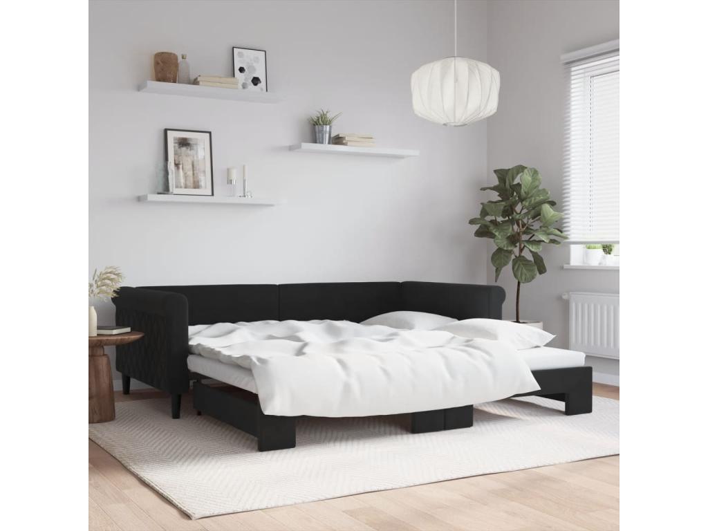 Lit de jour avec lit gigogne noir 100x200 cm velours YIYI29607