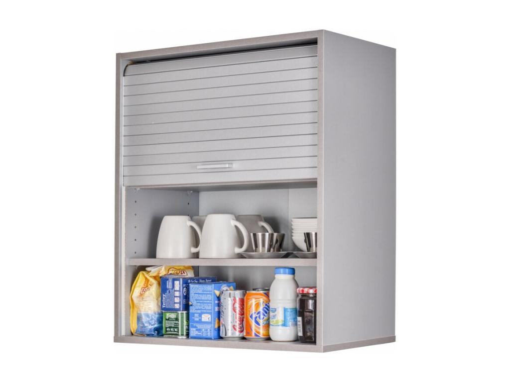 Meuble Haut de Cuisine Imitation Aluminium 2 Etagères L 60 H 72 P 35 cm QSBX46178