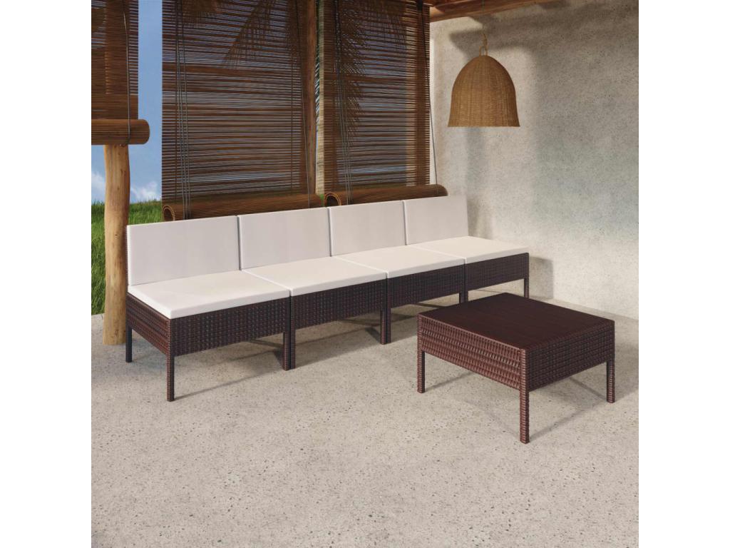 Salon de jardin 5 pcs avec coussins Résine tressée Marron 37 FCOB38207