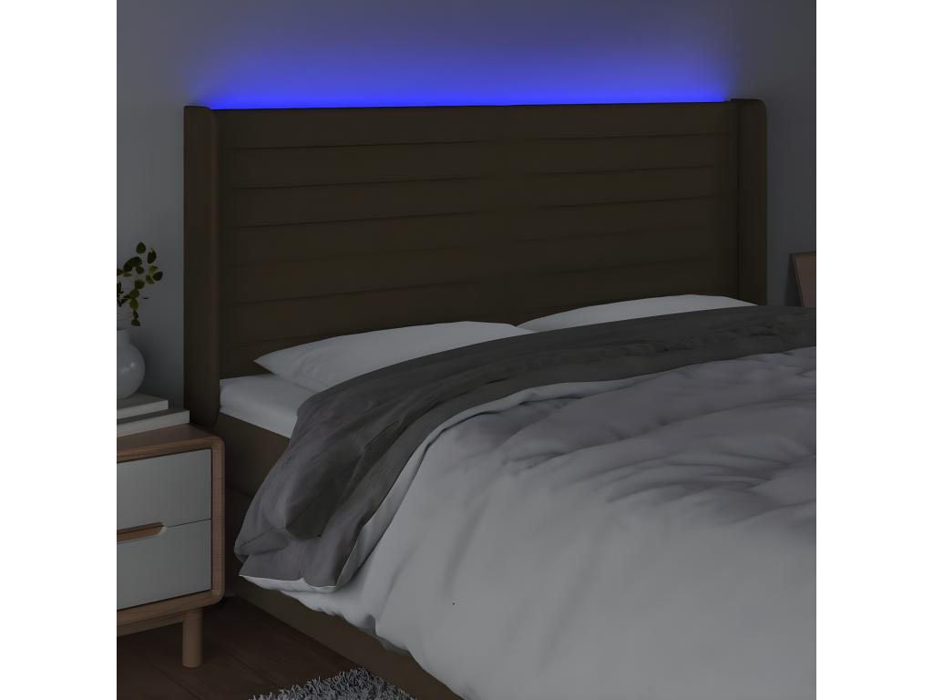 Tête de lit à LED Marron foncé 203x16x118/128 cm Tissu ZQRK87859