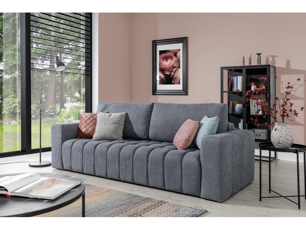 Canapé convertible 3 places velours bleu avec coffre de rangement Boisona 245cm ZGAU31690