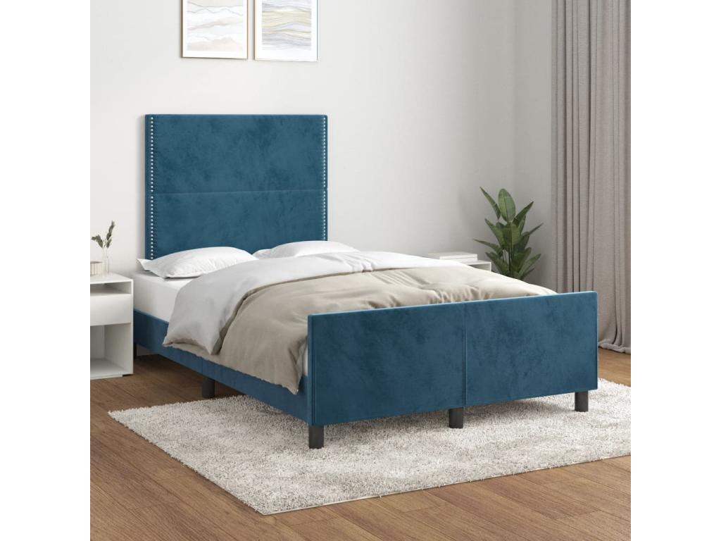 Cadre de lit avec tête de lit Bleu foncé 120x200 cm Velours MRAQ97950