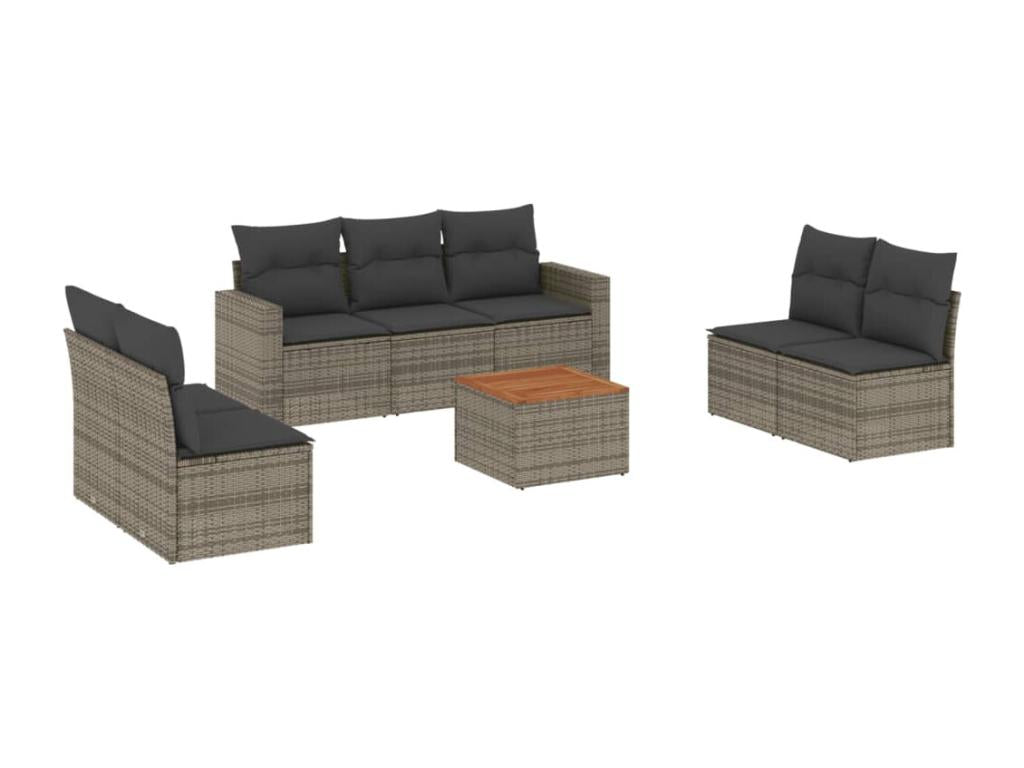 Salon de jardin 8 pcs avec coussins gris résine tressée NTAC88516