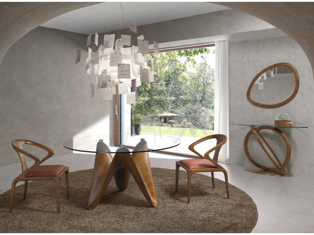 Chaise moderne en bois de frêne couleur noyer et simili cuir Boisona GYPW51108