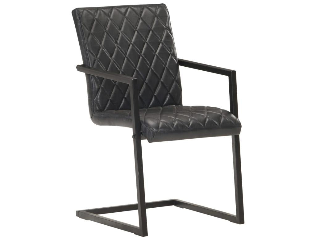 Chaises de salle à manger cantilever 2 pcs Noir Cuir véritable 2 MQXB07290