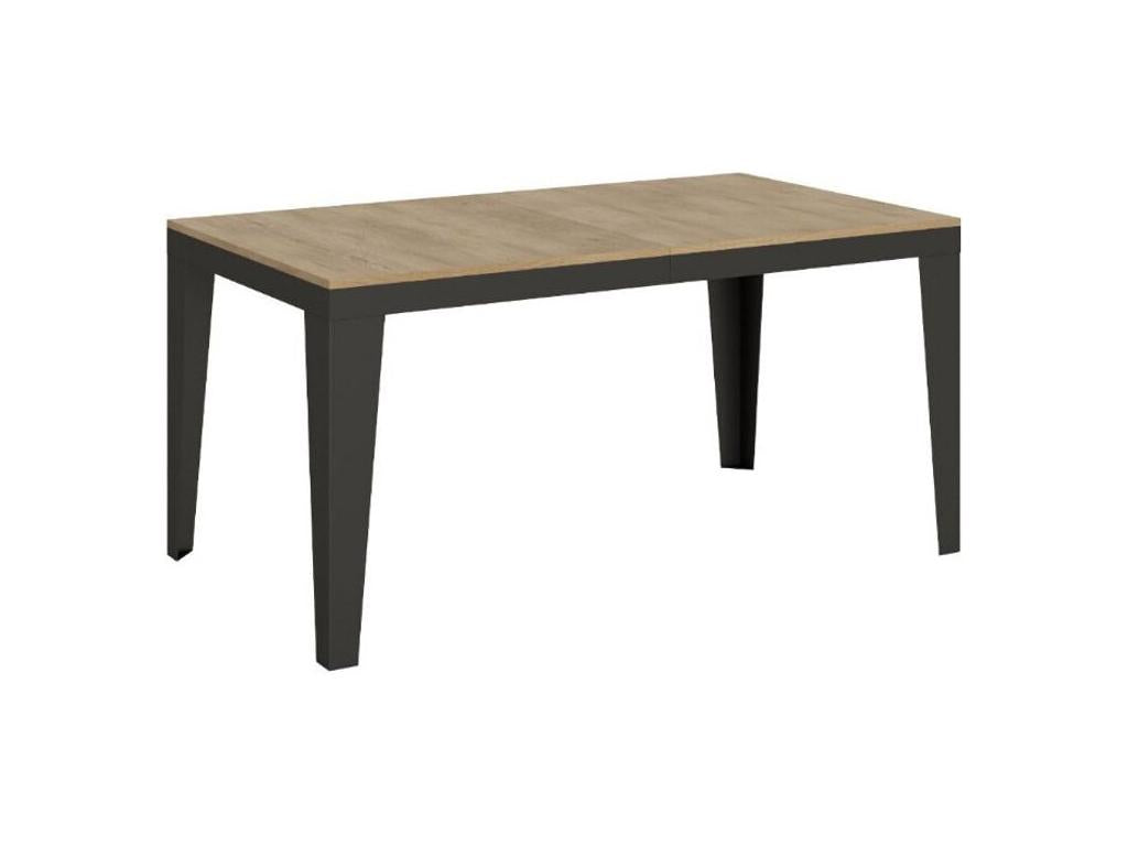 Table rectangulaire extensible 6 à 12 places L 160 à 264cm chêne clair et pieds acier gris foncé Boisona GURE92867