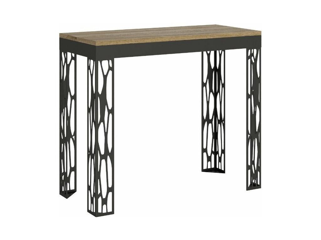 Console extensible design bois et acier anthracite Boisona-Couleur Gris ciment-Support 4 pieds-5 rallonges ESLY36217