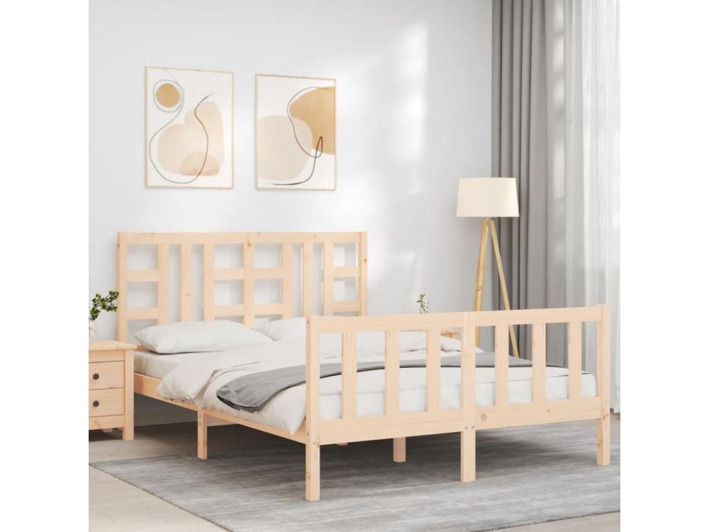 Cadre de lit avec tête de lit 140x190 bois massif UKNQ14971