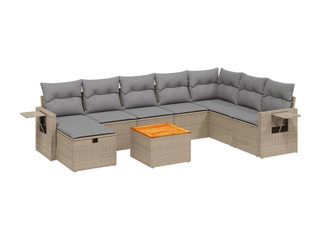 Salon de jardin avec coussins 9 pièces Boisona beige résine tressée NJGS91677